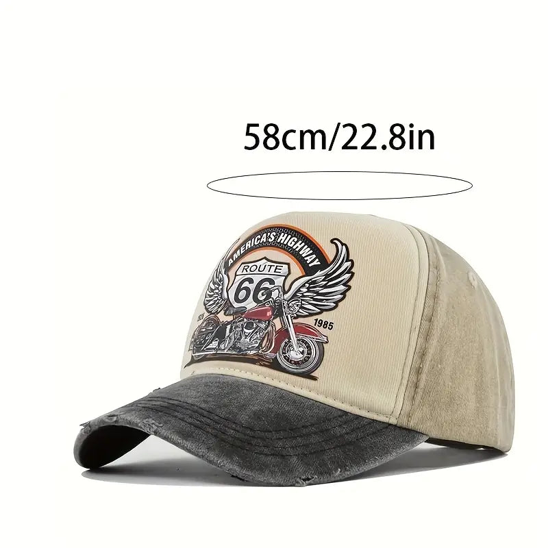 ROUTE66 Vintage Print Men's Cap – Washed Duckbill Hat - H7450
