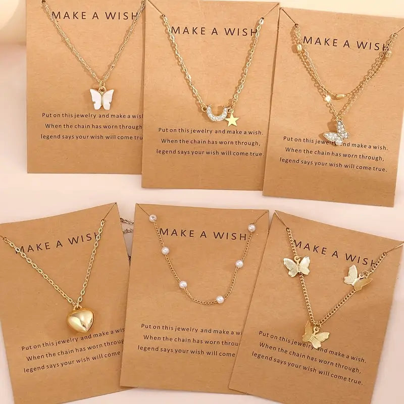 6pcs Zinc Alloy Necklace Set with Blessing Card – H5033
