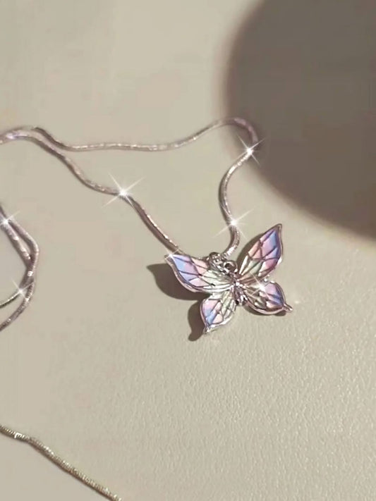 Colorful Gradient Butterfly Pendant Necklace – H5028