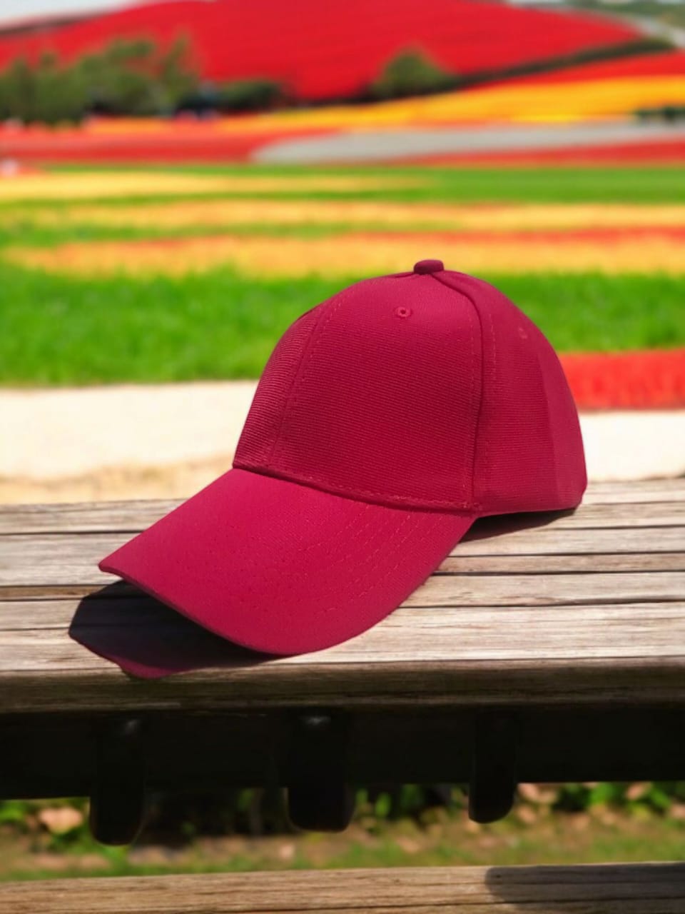 Unisex Red Cotton Plain Cap - H1008