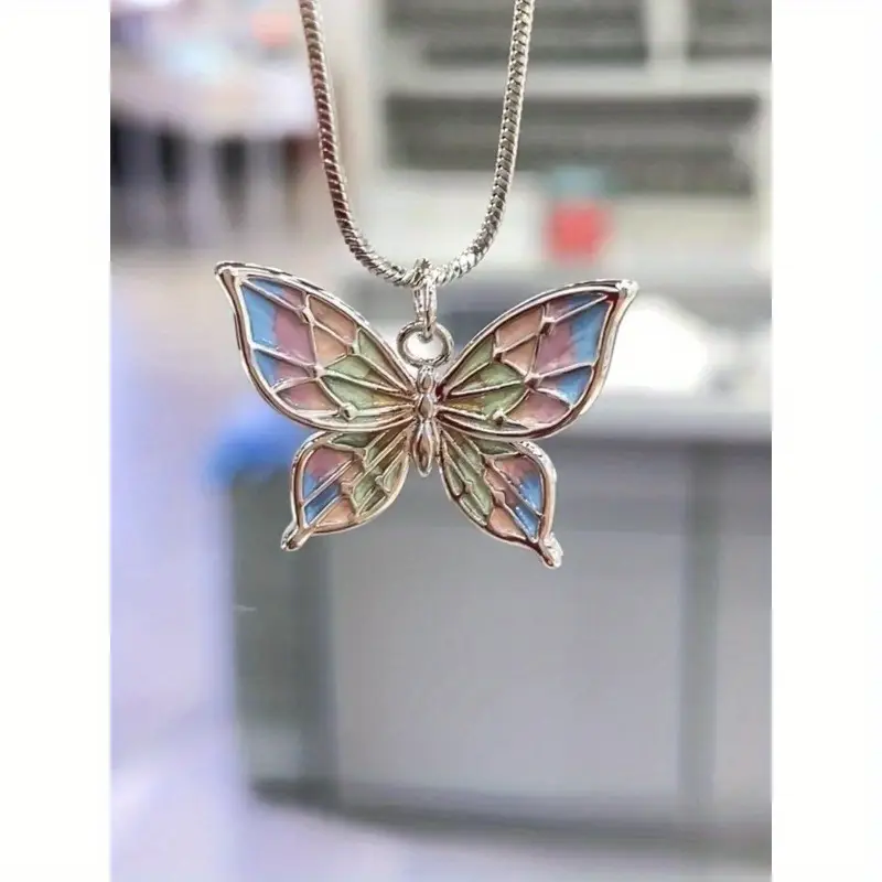 Colorful Gradient Butterfly Pendant Necklace – H5028